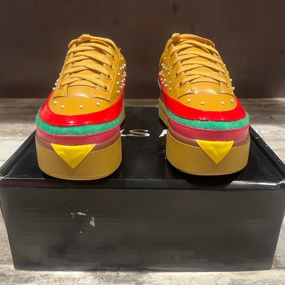 Current Mood Extra Cheese Plz Burger Sneakers Platform Vegan Leather Beaded - Picture 7 of 9